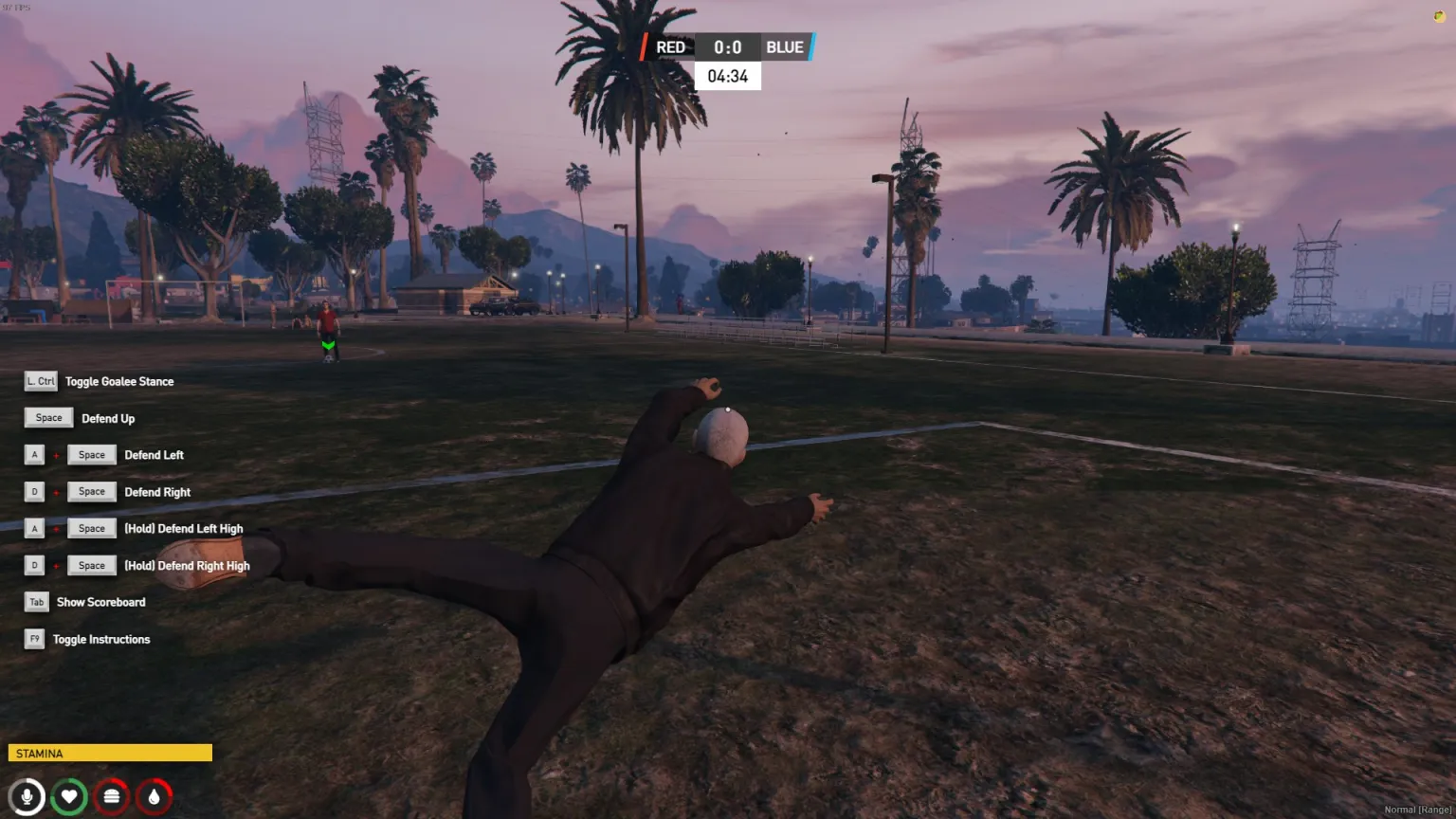 Goalkeeper dive with control overlay