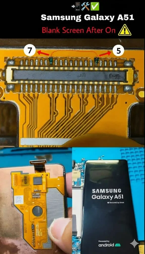 Image showing the Samsung Galaxy A51's display connector on the logic board
