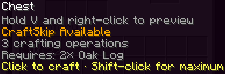 CraftSkip crafting plan tooltip