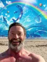 joyous man beach dolphin